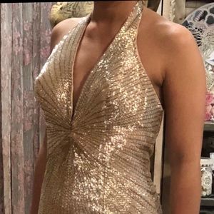 Liquid beading pageant  gown gold/champagne